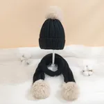 2-pack Baby / Toddler Christmas Big Pom Pom Decor Thermal Beanie Hat & Scarf Black