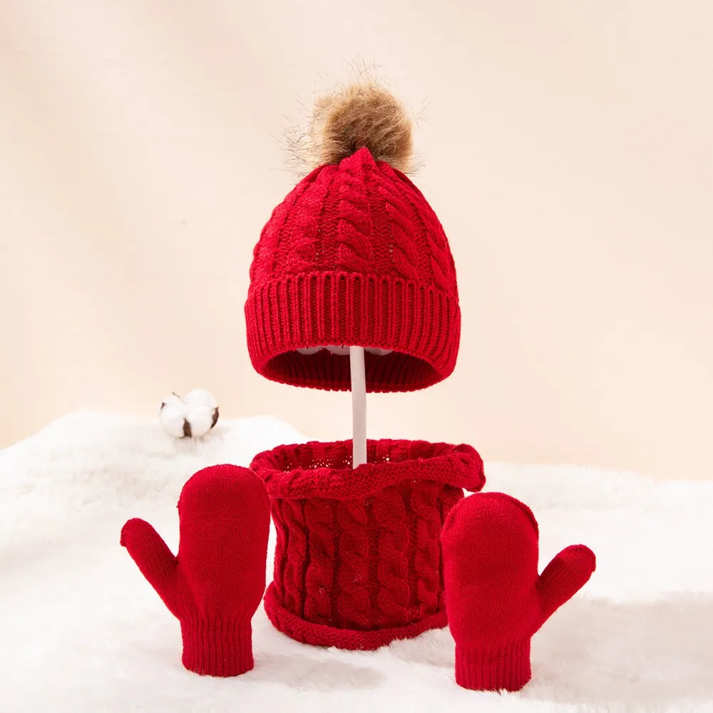 3-pack Baby Solid Beanie Hat & Infinity Scarf & Mittens Gloves Set