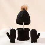 3-pack Baby Solid Beanie Hat & Infinity Scarf & Mittens Gloves Set Black