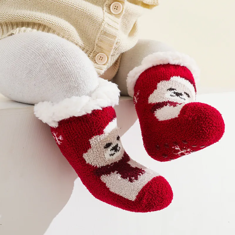 Baby Christmas Pattern Plush Thermal Thick Socks Red big image 1