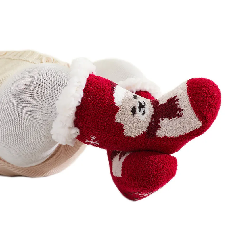bebê padrão de natal pelúcia meias grossas térmicas Vermelho big image 1
