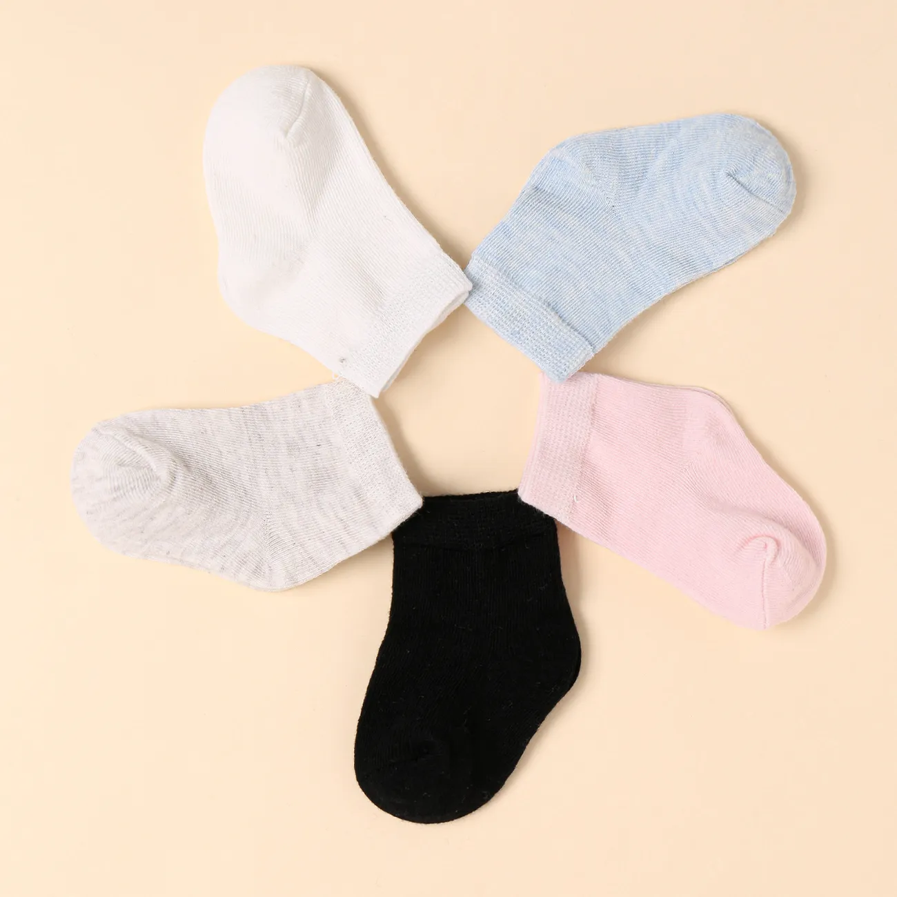 5-pairs 100% Cotton Baby Solid Socks big image 1