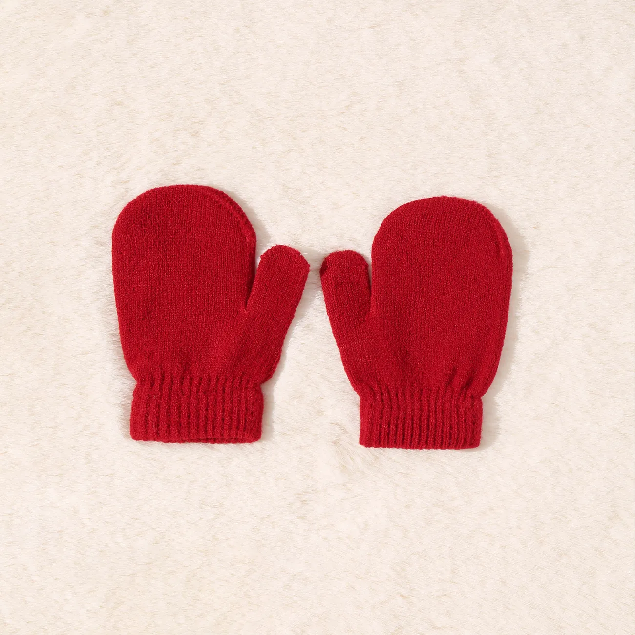 Lot de 3 bonnets unis pour bébé, écharpe à débordement et gants mitaines Rouge big image 1