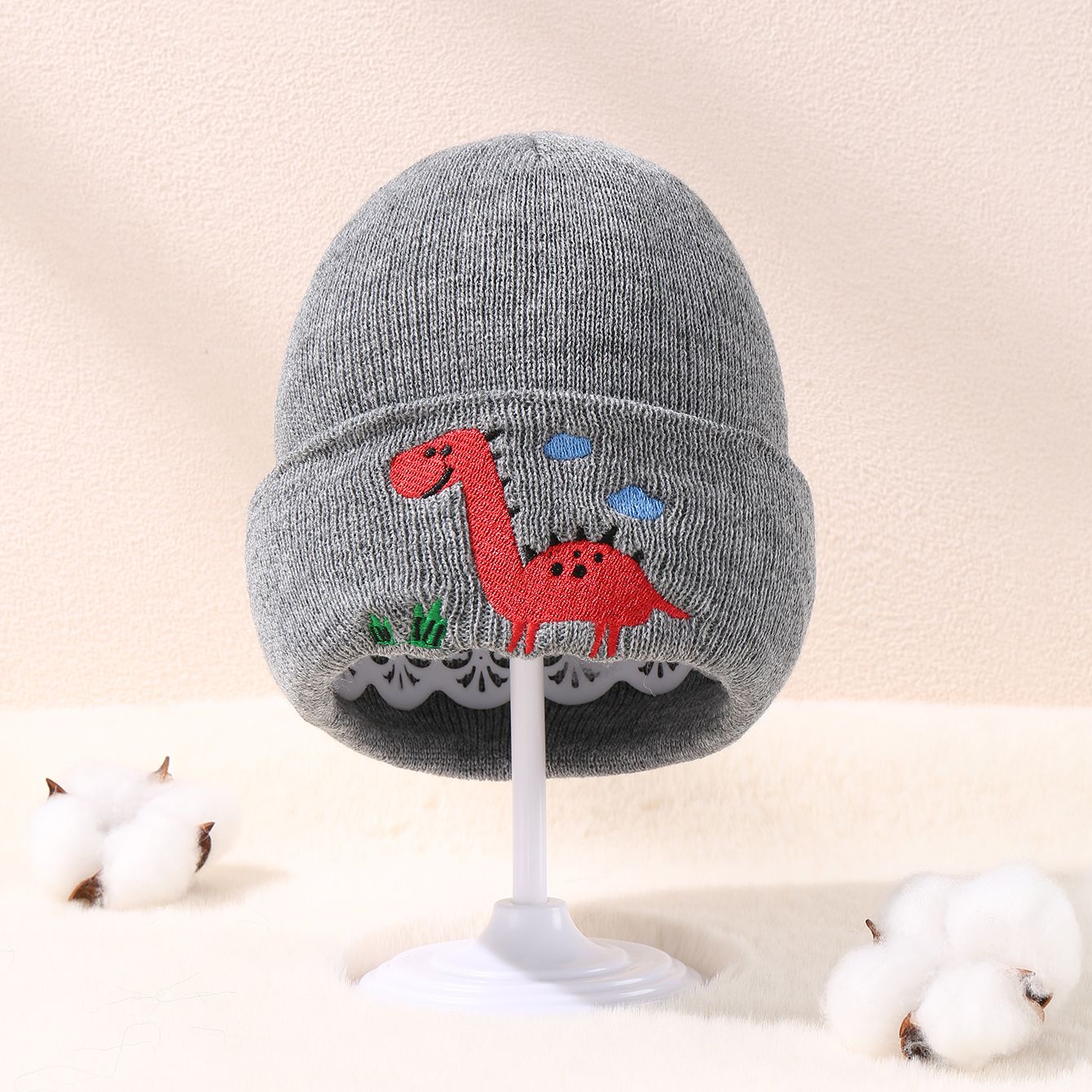 Baby Cartoon Dinosaur Embroidered Beanie Hat