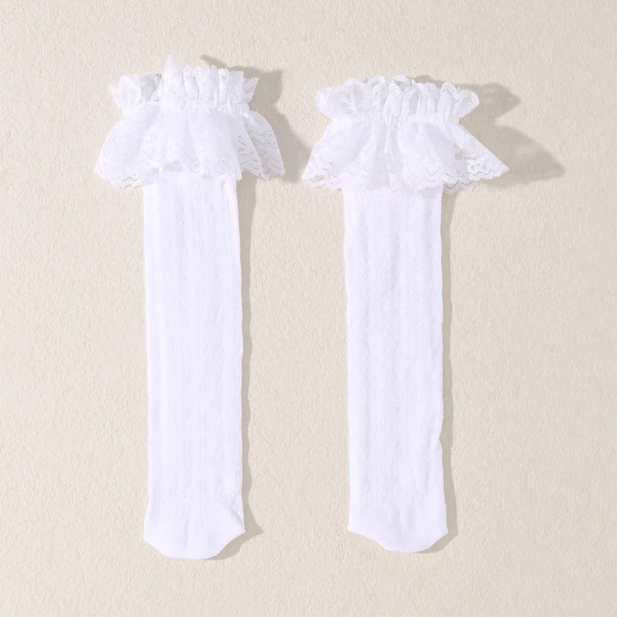 meias de malha de renda para bebê sobre o joelho Branco image 2