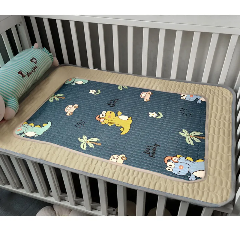 100% Cotton Cartoon Print Portable Diaper Waterproof Foldable Changing Pad Travel Diaper Change Mat 54*70cm/21.3*27.6 inch (Dinosaur Direction Random) Dark Grey