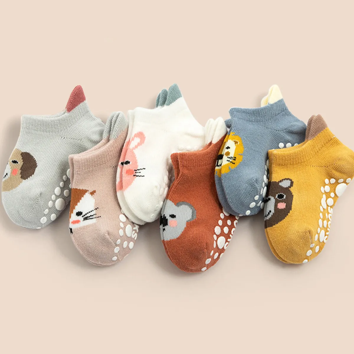 6 Pairs Baby / Toddler Cute Cartoon Animal Pattern Non-slip Grip Socks