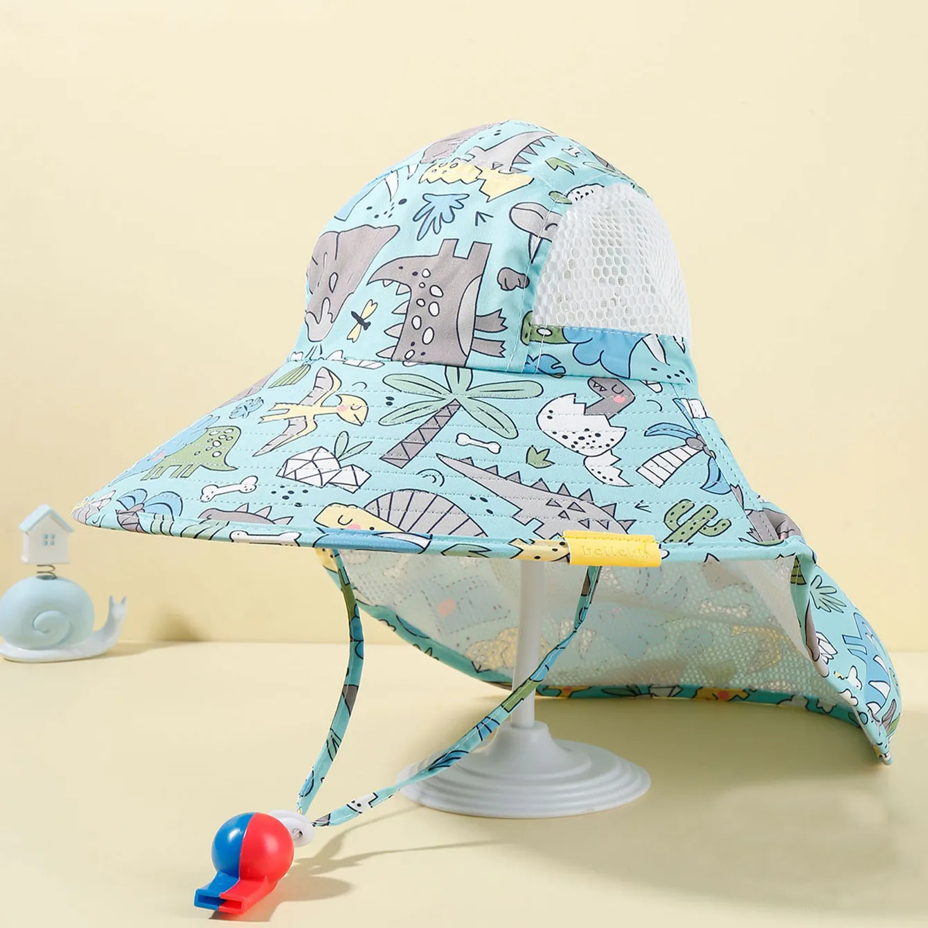 Toddler Dinosaur Print Sun Protection Hat with Whistle  image 1