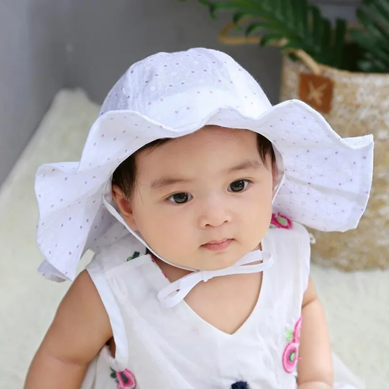 chapeau de protection solaire floral à pois pour bébé / enfant en bas âge Blanc big image 1