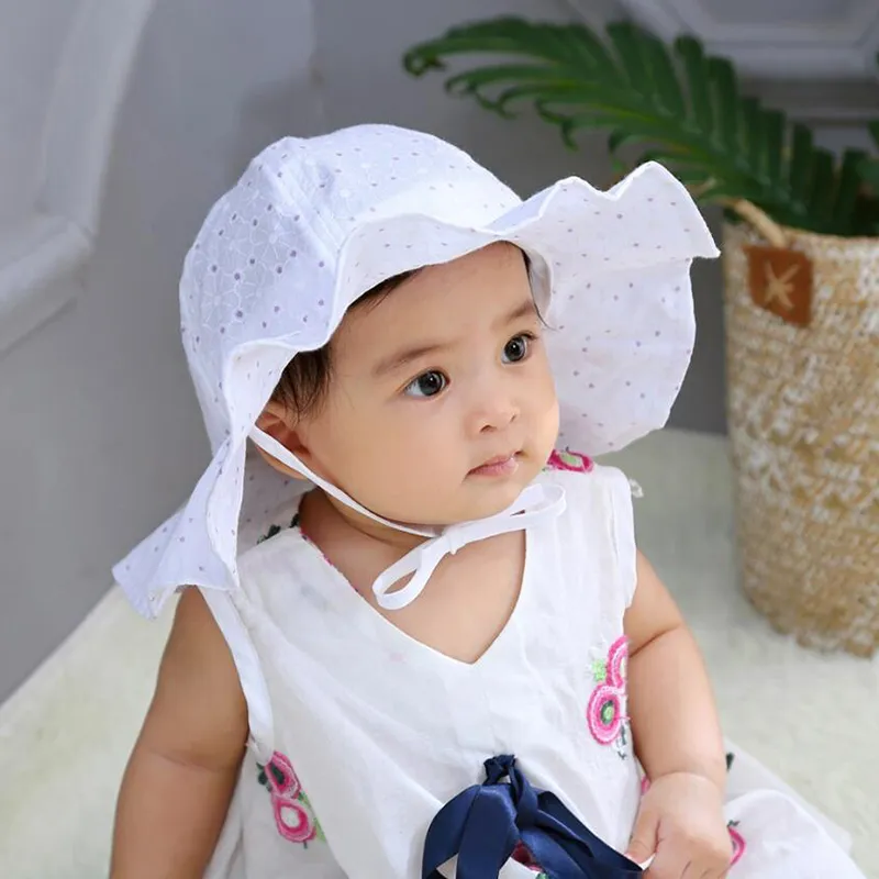 chapeau de protection solaire floral à pois pour bébé / enfant en bas âge Blanc big image 1