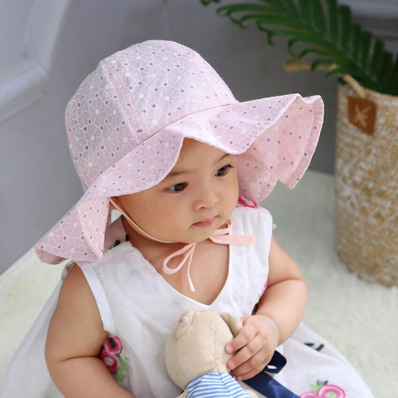 Chapeau De Protection Solaire Floral à Pois Pour Bébé / Enfant En Bas âge