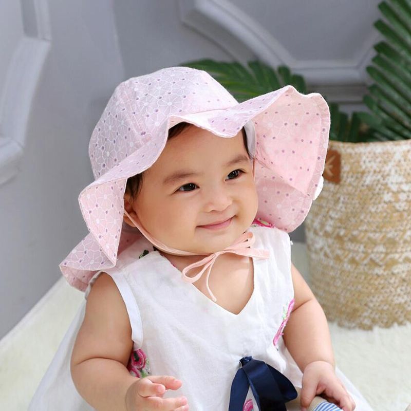 Chapeau De Protection Solaire Floral à Pois Pour Bébé / Enfant En Bas âge