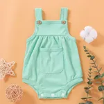 Ribbed Solid Pocket Decor Sleeveless Baby Romper Pale Green