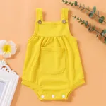 嬰兒 中性 貼袋 休閒 背心 連身衣 黃色