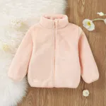 Solid Stand Collar Fleece Long-sleeve Baby Coat Jacket Mauve Pink
