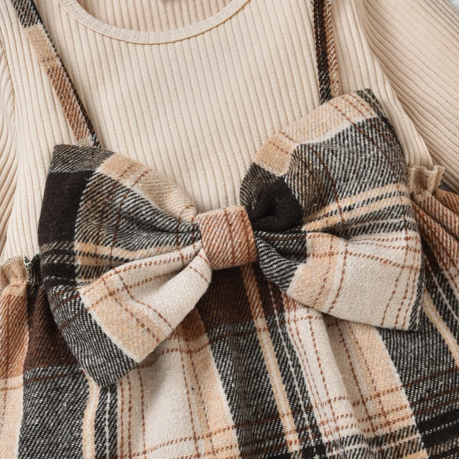 طفل 2 قطعة أبيض مضلع الربط الوردي منقوشة bowknot طويلة الأكمام فو اثنين اللباس مجموعة  image 5