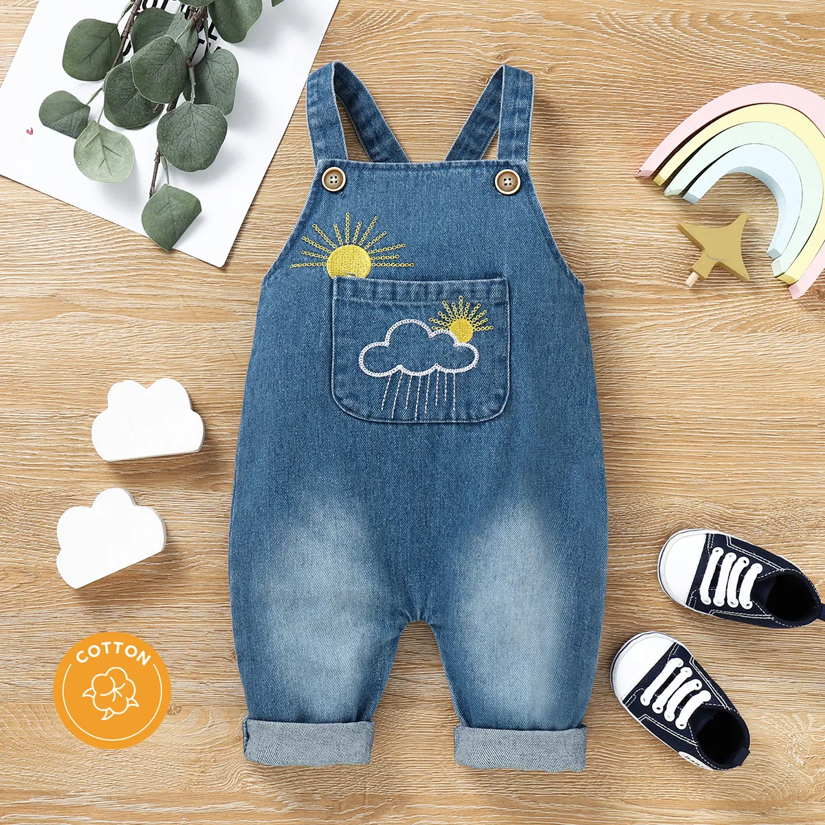100% Cotton Baby Boy/Girl Embroidered Denim Overalls  big image 8