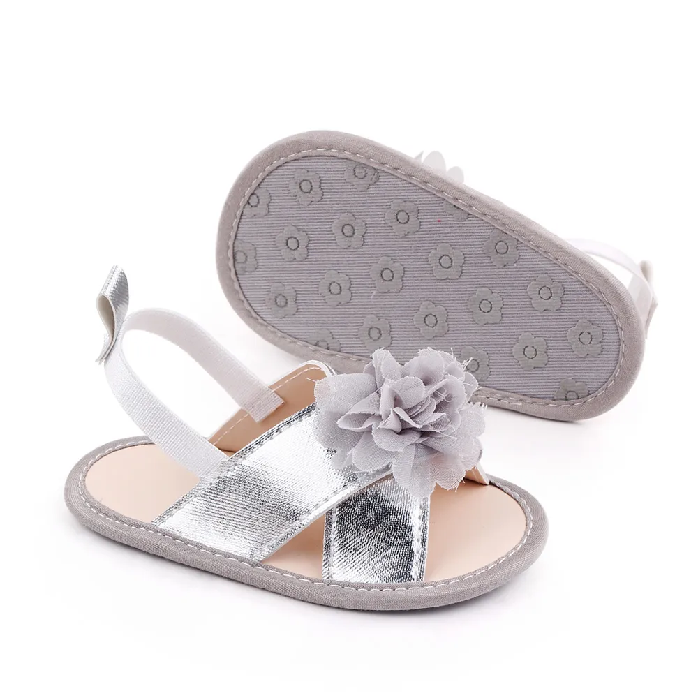 Baby / Toddler Floral Decor Open Toe Slingback Sandals Prewalker Shoes Silver big image 1