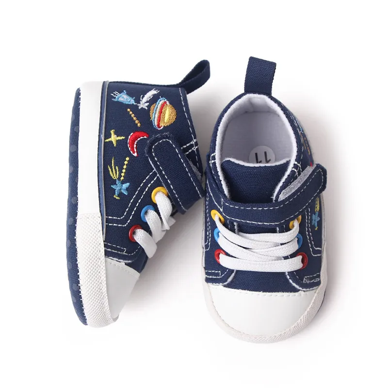 Baby / Toddler Embroidered  High Top Prewalker Shoes Deep Blue