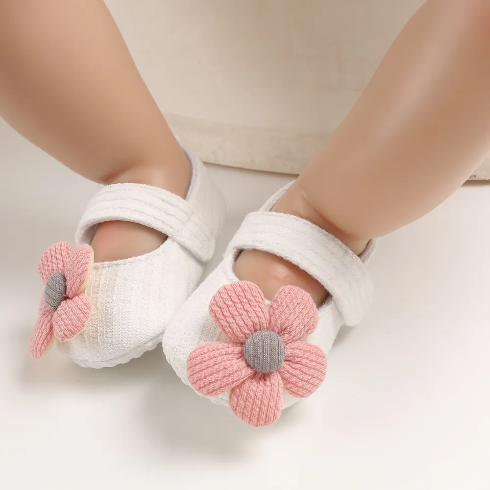 طفل / طفل فتاة جميلة 3D الأحذية الفيلكرو الديكور الأزهار أبيض big image 1