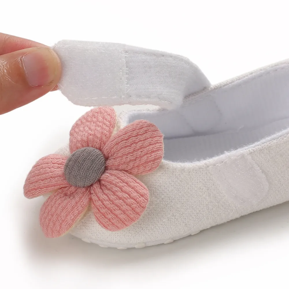 طفل / طفل فتاة جميلة 3D الأحذية الفيلكرو الديكور الأزهار أبيض big image 1