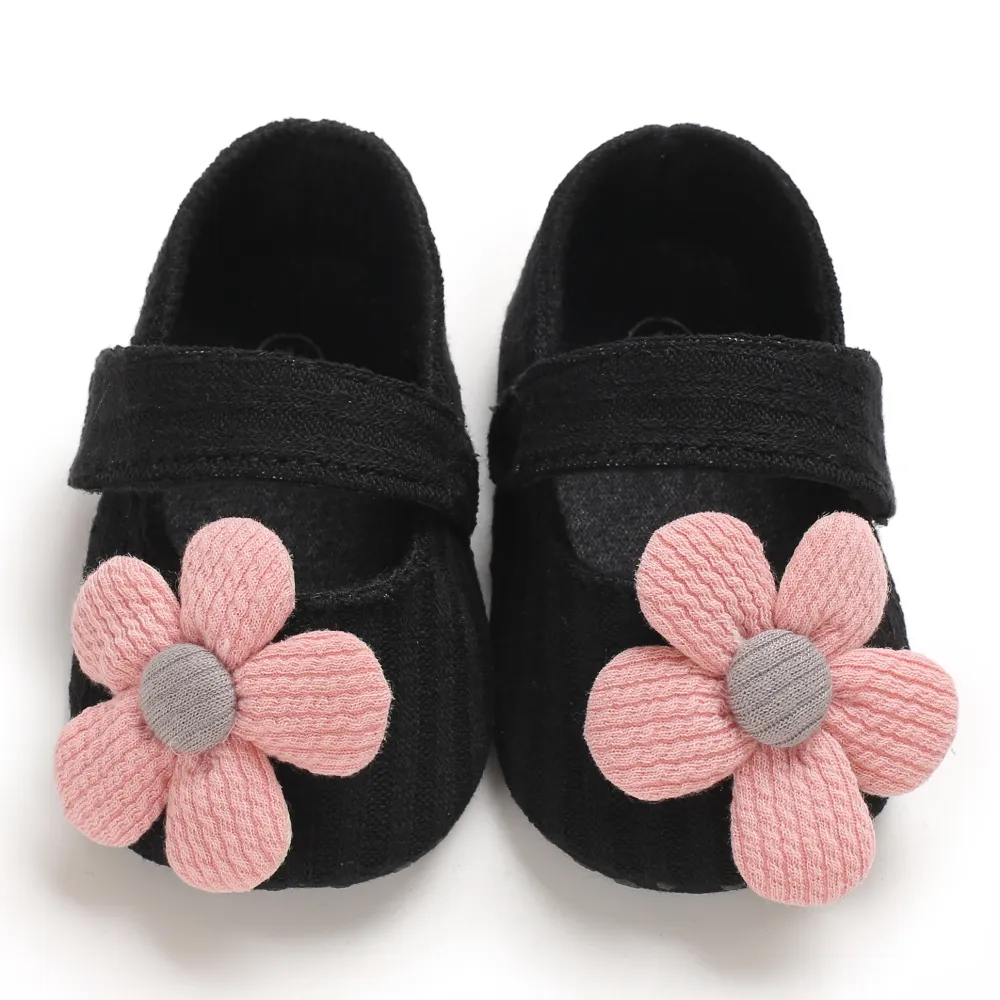 طفل / طفل فتاة جميلة 3D الأحذية الفيلكرو الديكور الأزهار أسود big image 1