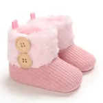 Baby / Toddler Girl Solid Button Fluff Knitted Casual Fleece-lining Prewalker Shoes Pink