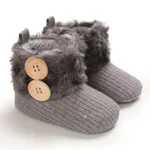 Baby / Toddler Girl Solid Button Fluff Knitted Casual Fleece-lining Prewalker Shoes Grey
