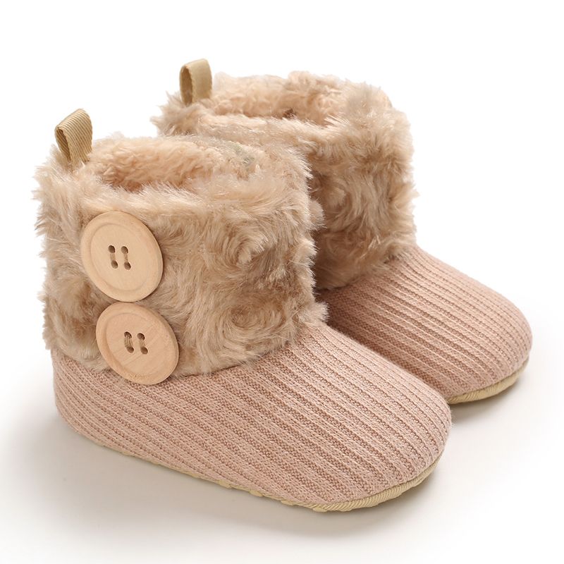 

Baby / Toddler Girl Solid Button Fluff Knitted Casual Fleece-lining Prewalker Shoes