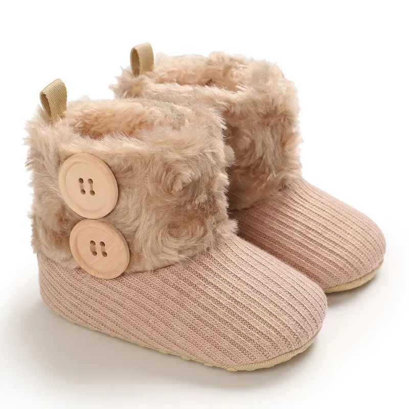 Baby / Toddler Girl Solid Button Fluff Knitted Casual Fleece-lining Prewalker Shoes Apricot big image 1