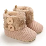 Baby / Toddler Girl Solid Button Fluff Knitted Casual Fleece-lining Prewalker Shoes Apricot