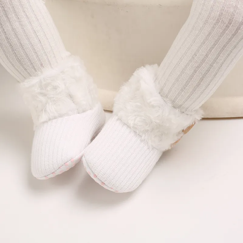 Baby / Toddler Girl Solid Button Fluff Knitted Casual Fleece-lining Prewalker Shoes White big image 1