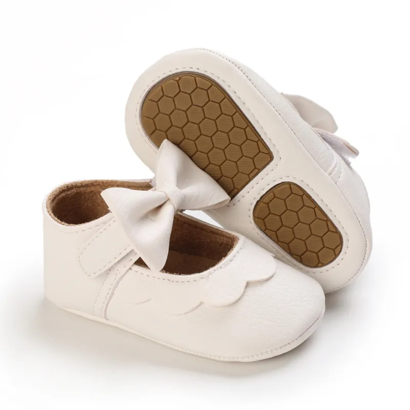 Baby / Toddler White Bowknot Decor Velcro Closure Prewalker Shoes  big image 3