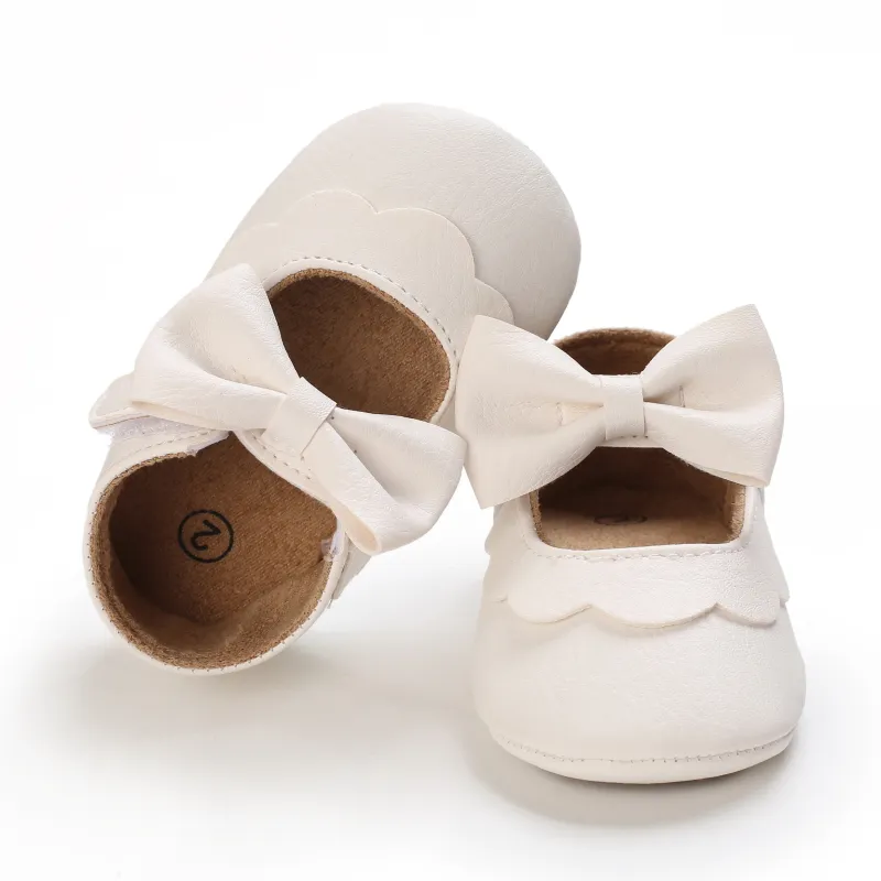 Baby / Toddler White Bowknot Decor Velcro Closure Prewalker Shoes White image 2
