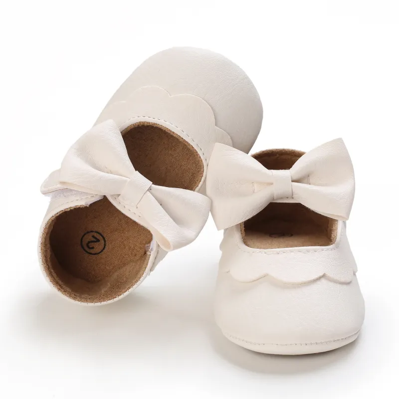 Baby / Toddler White Bowknot Decor Velcro Closure Prewalker Shoes  big image 2