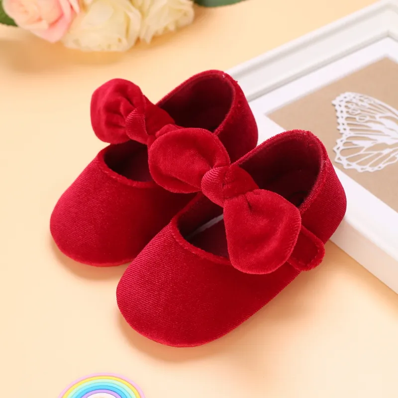 Christmas Baby / Toddler Bow Velcro Soft Sole Prewalker Shoes Red image 3