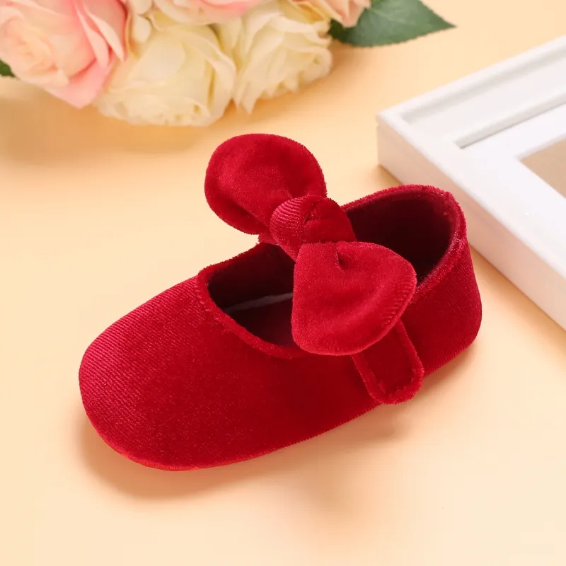 Christmas Baby / Toddler Bow Velcro Soft Sole Prewalker Shoes Red image 4