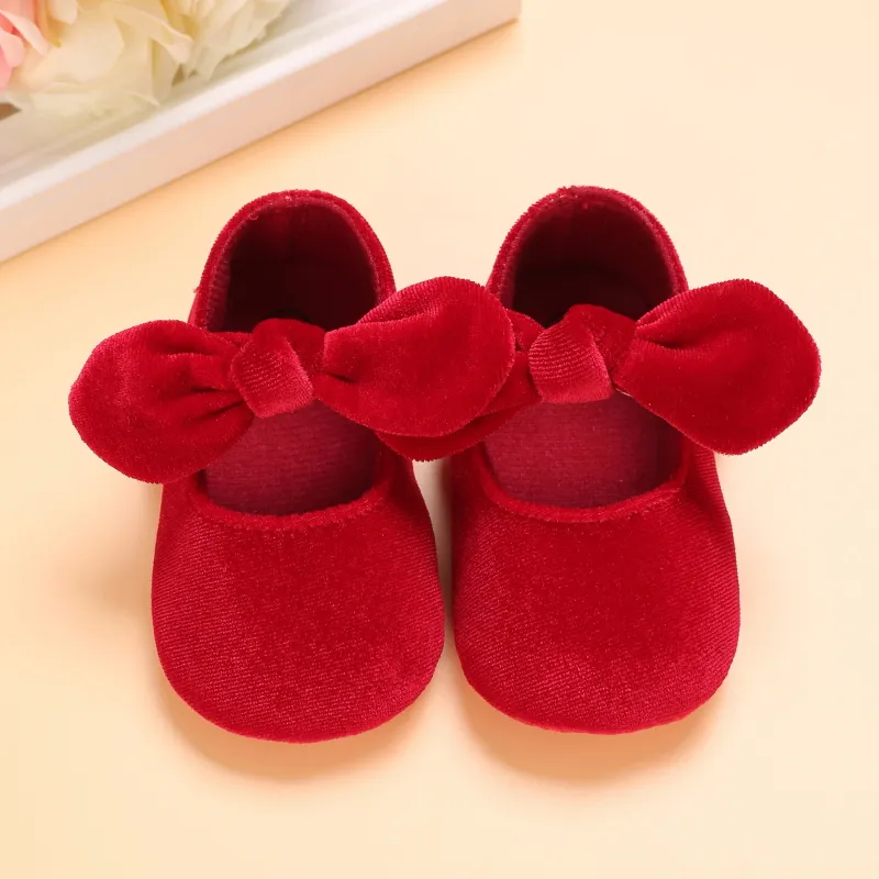 

Christmas Baby / Toddler Bow Velcro Soft Sole Prewalker Shoes