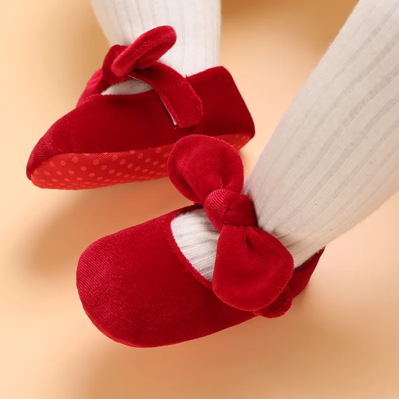 Christmas Baby / Toddler Bow Velcro Soft Sole Prewalker Shoes Red image 5