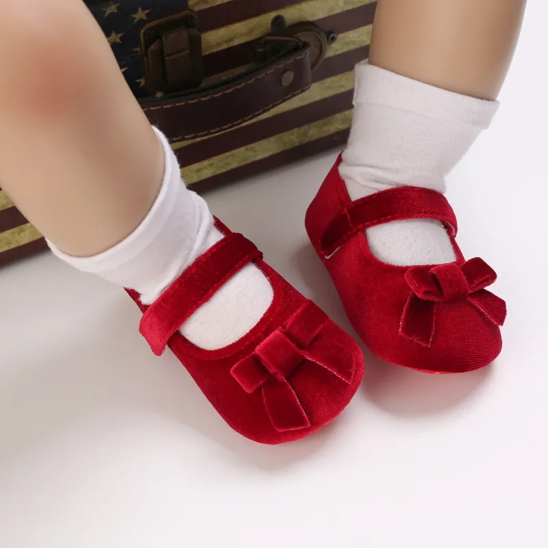 Baby Sweet Bow Decor Solid Velcro Prewalker Shoes  Red big image 1