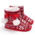 عيد الميلاد الطفل وطفل صغير بومبوم ديكور ندفة الثلج طباعة الصوف أحذية Prewalker   image 2