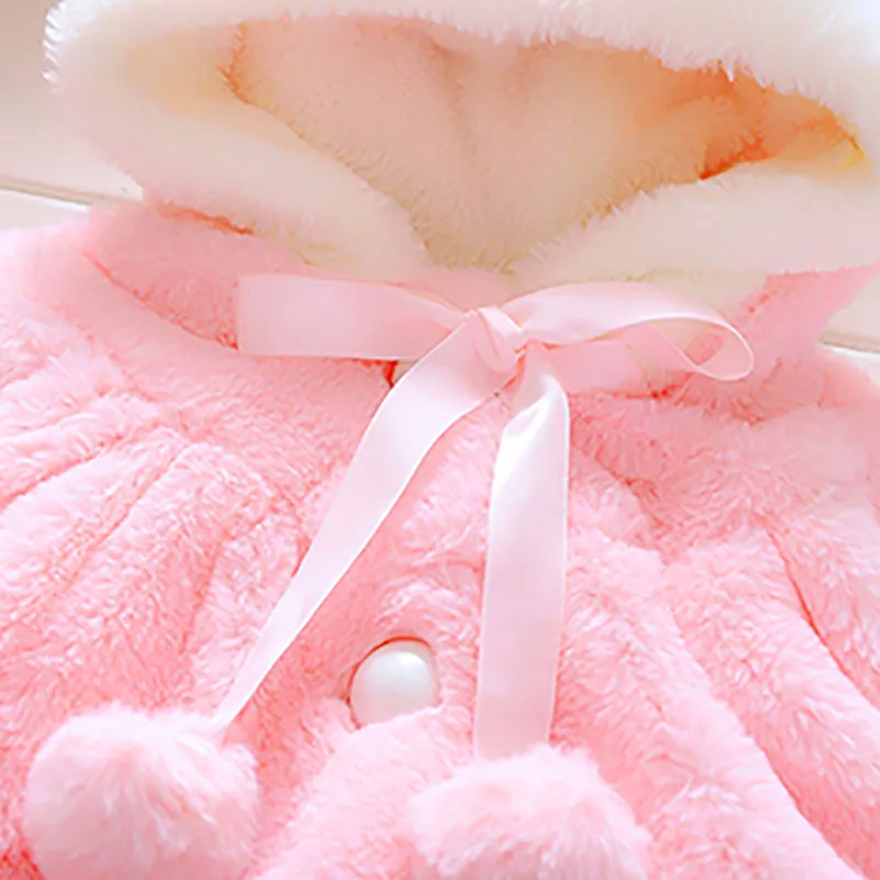 Solid Hooded 3D Rabbit Ear Decor Coat Pink big image 1
