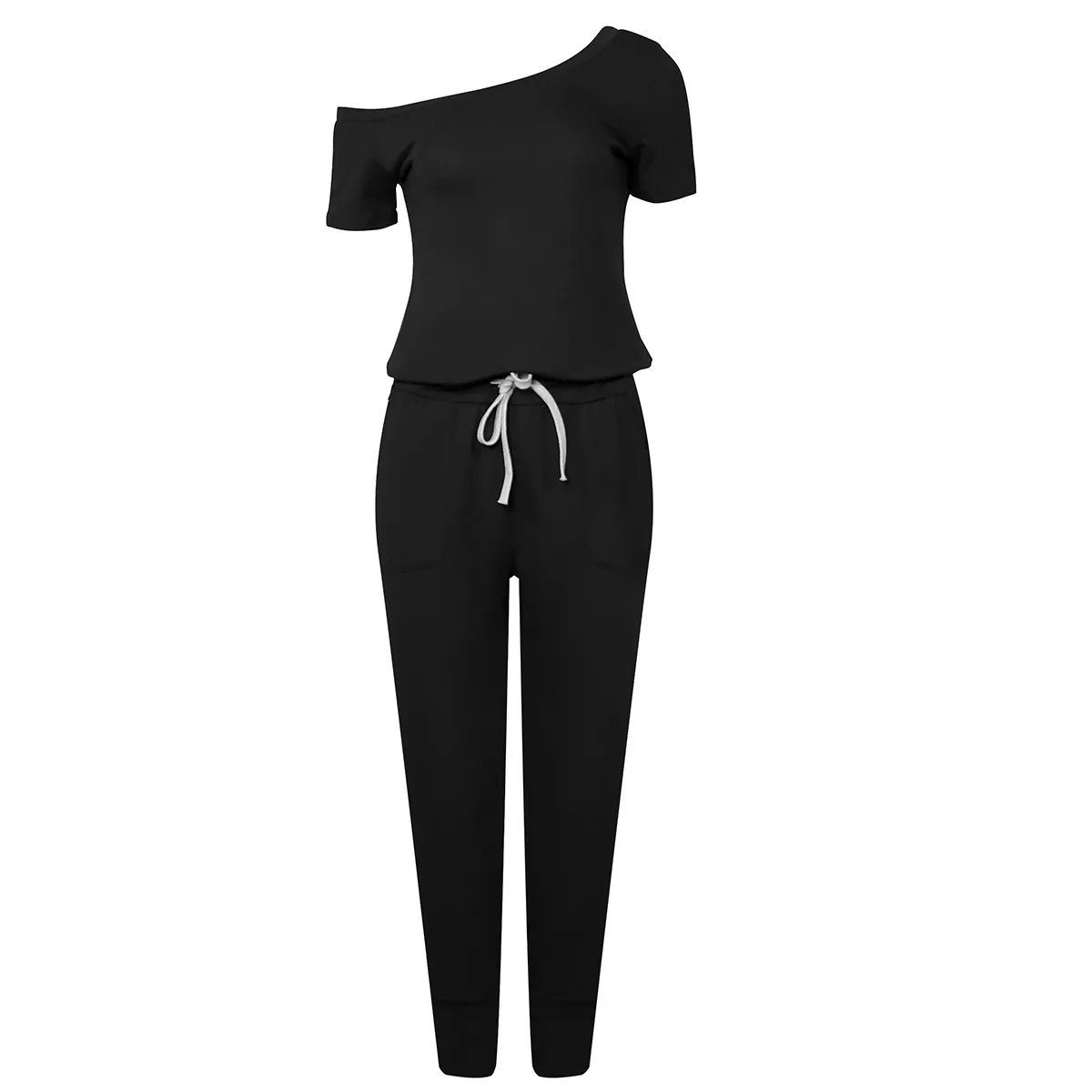 Casual Solid Off Shoulder jumpsuit Black