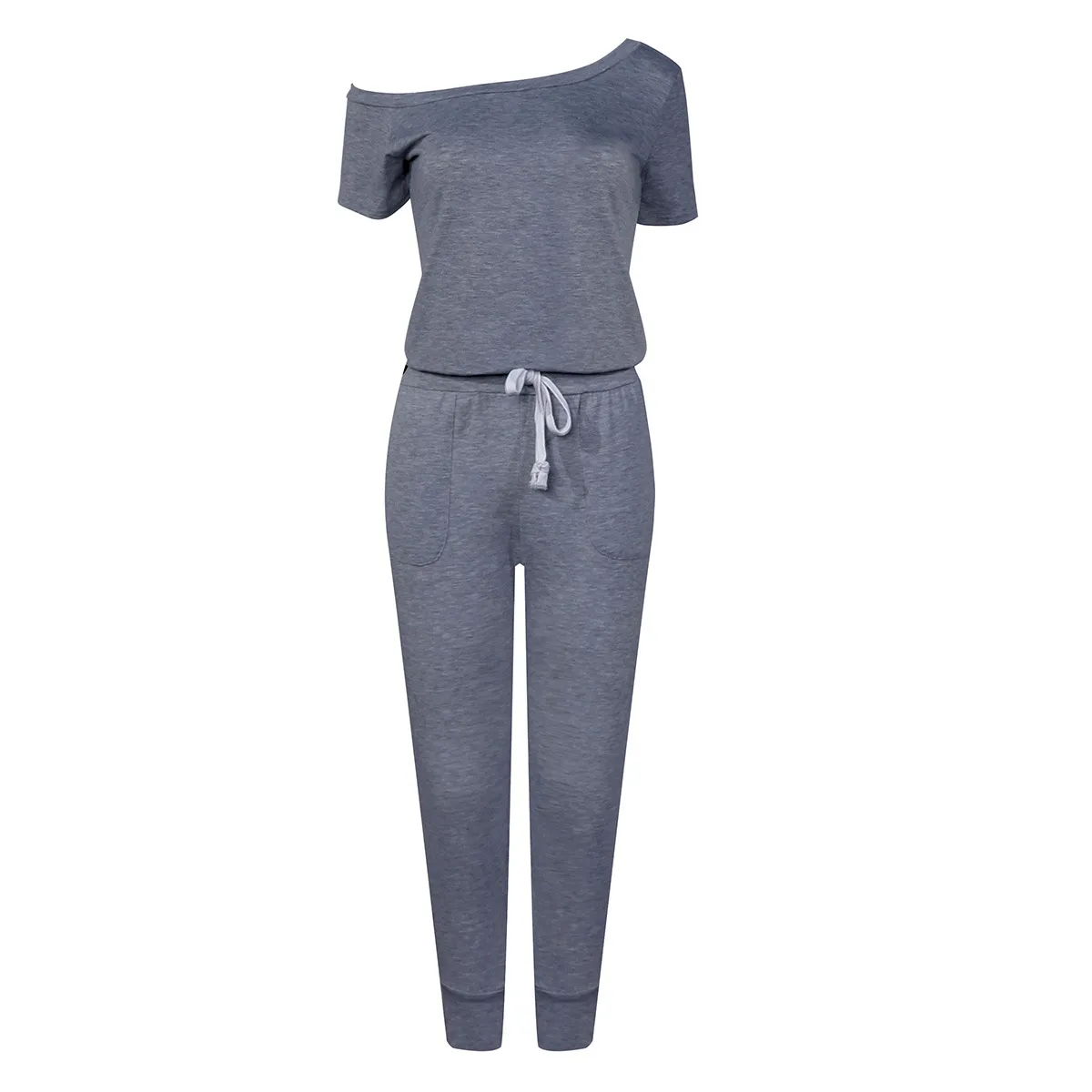 Casual Solid Off Shoulder jumpsuit Dark Grey