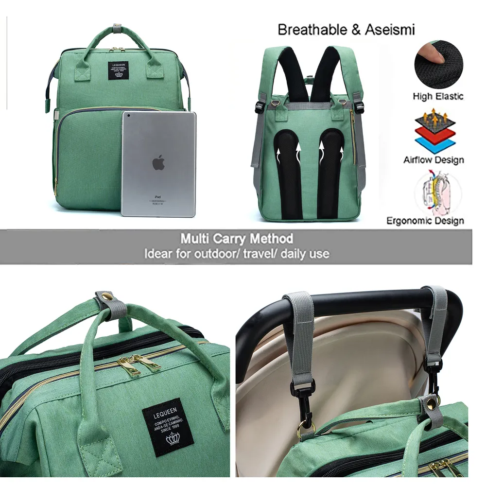 Zaino per borsa per pannolini per bambini con stazione di cambio Borsa mamma premaman multifunzione e multicolore di grande capacità e zaino pieghevole Borsa portatile per mamma di grande capacità con borsa per ciuccio staccabile, fasciatoio per pannolini e USB big image 4