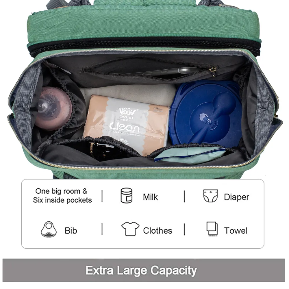 Zaino per borsa per pannolini per bambini con stazione di cambio Borsa mamma premaman multifunzione e multicolore di grande capacità e zaino pieghevole Borsa portatile per mamma di grande capacità con borsa per ciuccio staccabile, fasciatoio per pannolini e USB big image 6