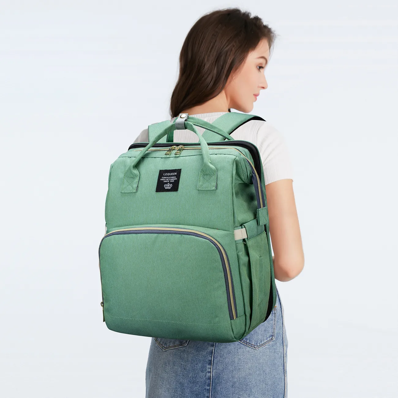 多色尿布袋背包大容量耐用孕婦旅行背包嬰兒護理帶換尿布墊 綠色 big image 1