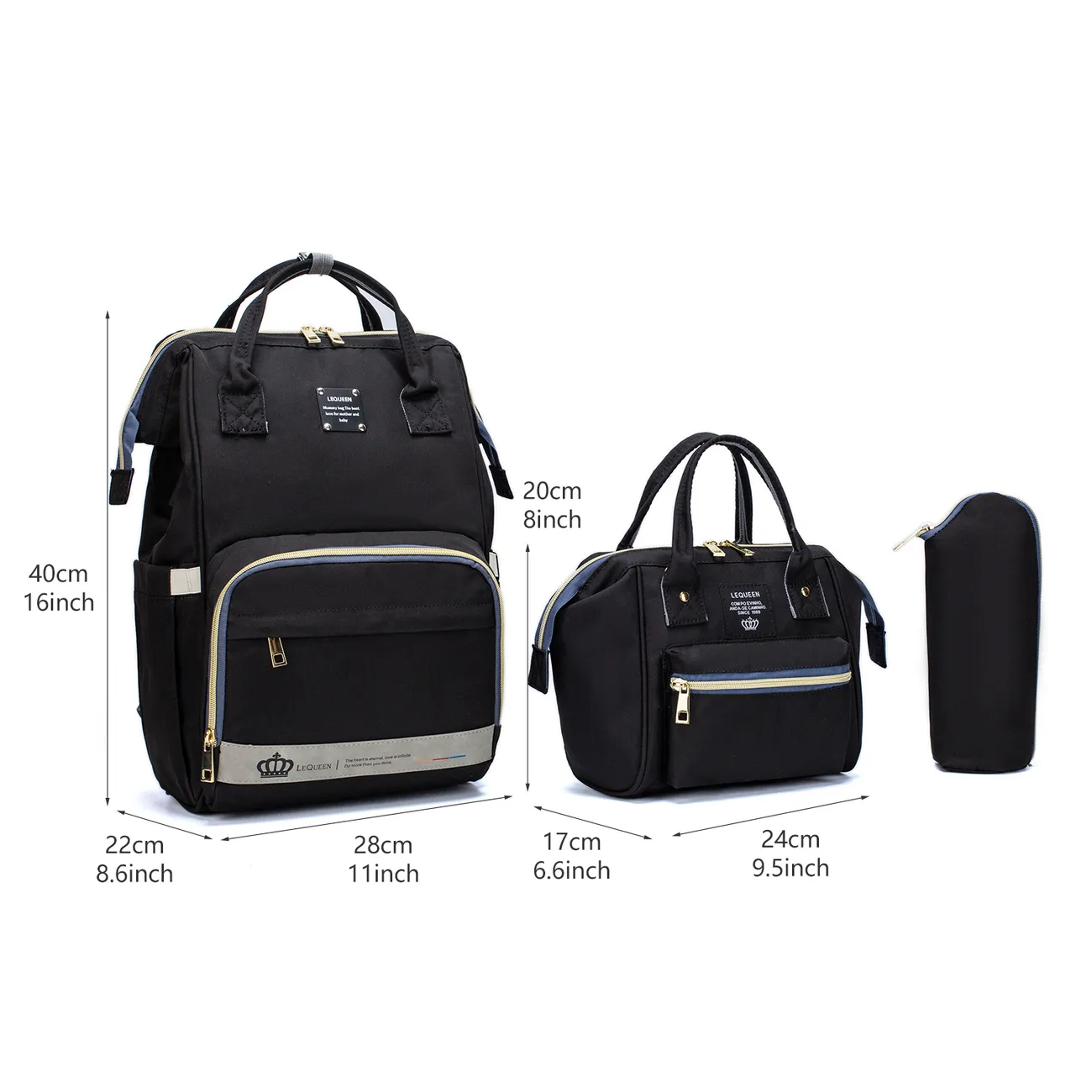 3-piece Multicolorful Baby Bag Diagonal Bag Backpack Large Capacity Black big image 1