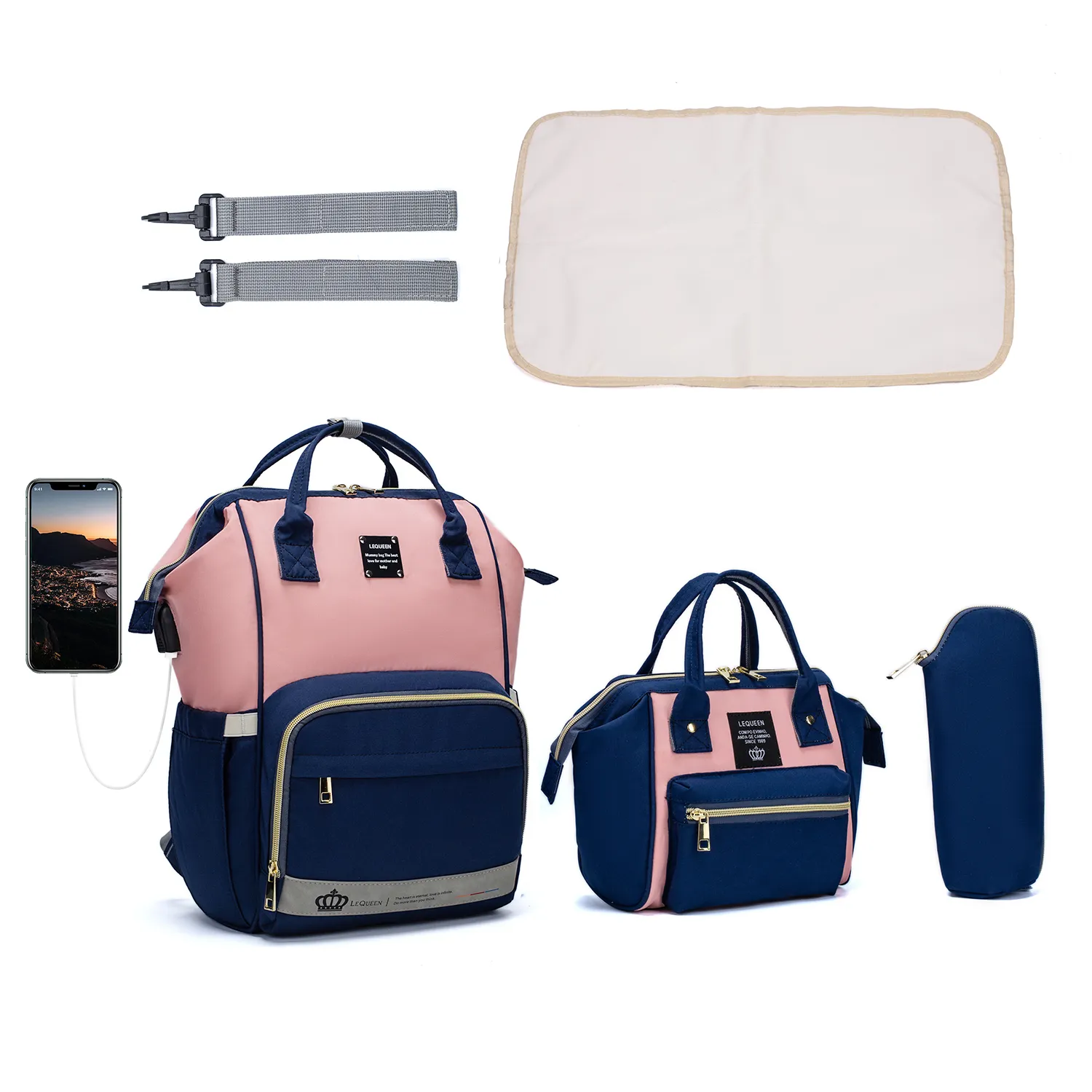 3-piece Multicolorful Diaper Bag Diagonal Bag Backpack Large Capacity