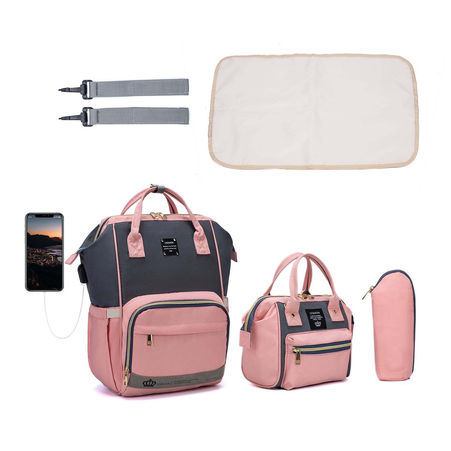 3-piece Multicolorful Baby Bag Diagonal Bag Backpack Large Capacity
